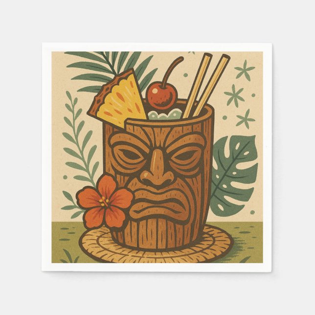 Guardanapo De Papel Tropical Retro Tiki Bebe Havaí Luau Birthday (Frente)