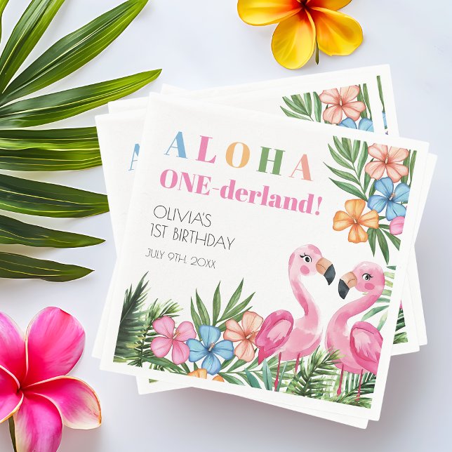 Guardanapo De Papel Tropical Summer 1rua Flamingo Onederland Aniversár (Tropical Summer 1st Flamingo Onederland Birthday Napkins)