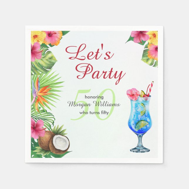 Guardanapo De Papel Tropical Summer Dine e Cocktail de 50° aniversário (Frente)