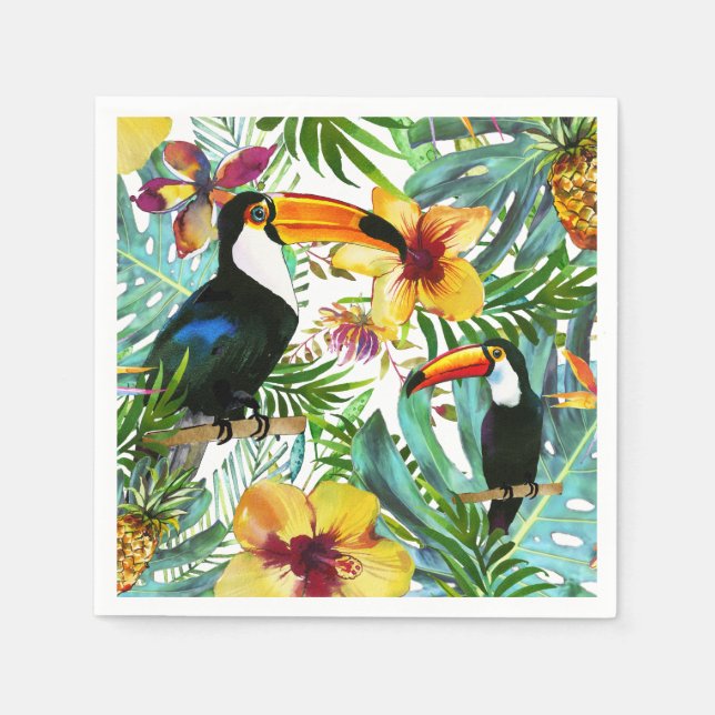 Guardanapo De Papel Tropical Toucan Paradise Palm Pineapple Modern (Frente)