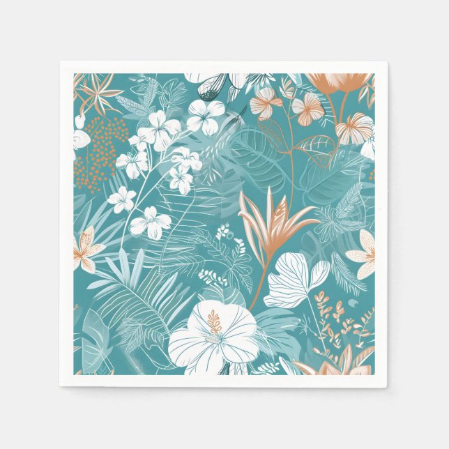 Guardanapo De Papel Tropical Turquoise & Terracotta Hibiscus Floral  (Frente)
