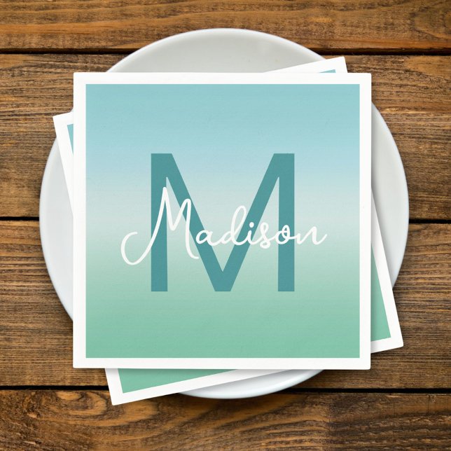 Guardanapo De Papel Tropical Waters Gradient Monogram Name  (Criador carregado)