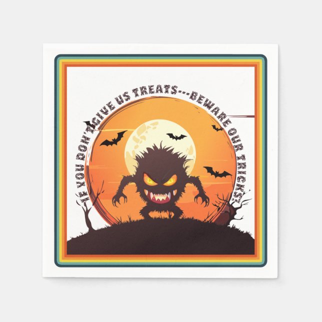 Guardanapo De Papel Truque ou Tratamento de Pequeno Monstro de Hallowe (Frente)