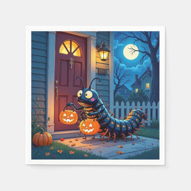 Guardanapo De Papel Truque ou Tratamento em Centopeia do Halloween (Frente)