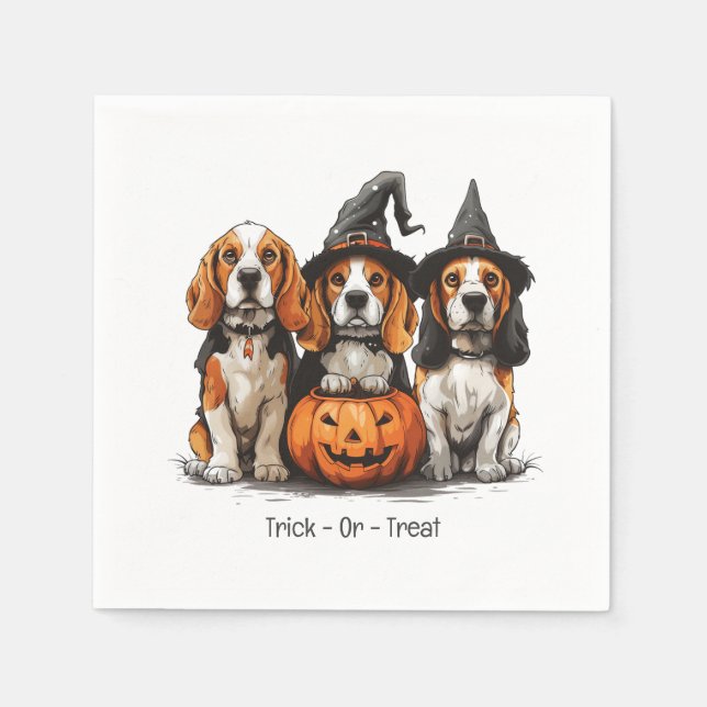 Guardanapo De Papel Truque Ou Tratar Cães De Beagle Halloween (Frente)