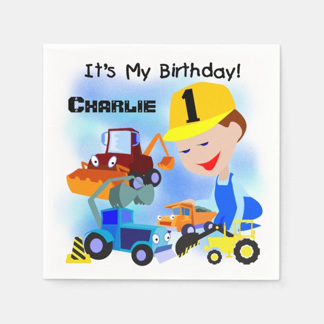 Guardanapo De Papel Truques de construção Papel de primeiro aniversari (Frente)