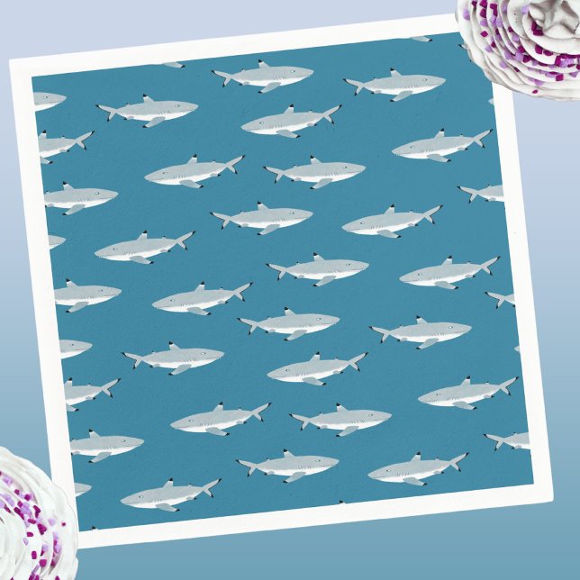Guardanapo De Papel Tubarão Difundido Submarino Ameaçado (Fun shark pattern underwater themed party party paper napkins)