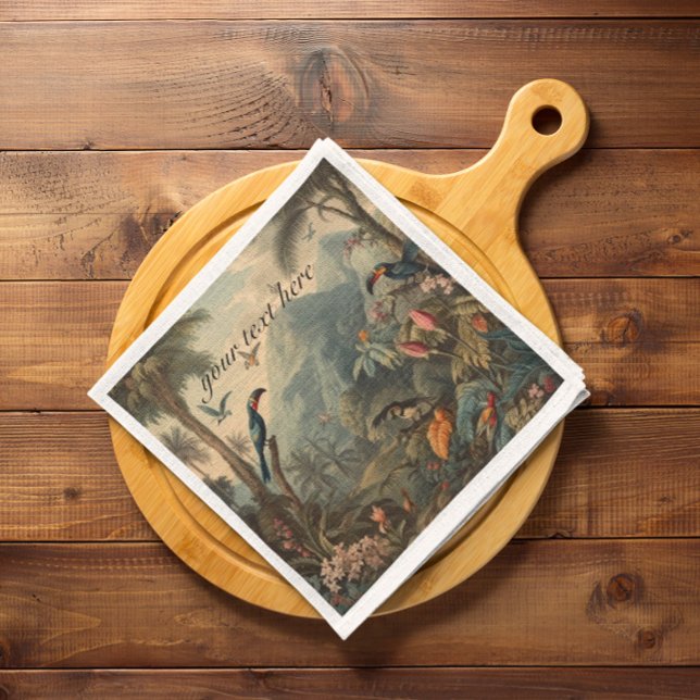 Guardanapo De Papel Túcanos botânicos e flores em vinheta, personalizá (Criador carregado)