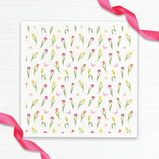 Guardanapo De Papel Tulipas & Borboletas Padrão Branco Chás de Noiva