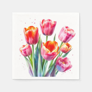 Guardanapo De Papel Tulipas de Aquarela com Bordas Brancas