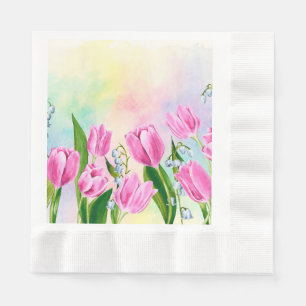 Guardanapo De Papel Tulipas de Primavera de Aquarela