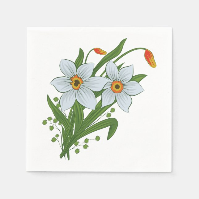 Guardanapo De Papel Tulipas e Flores de Daffodils (Frente)