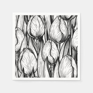 Guardanapo De Papel Tulipas em preto e branco