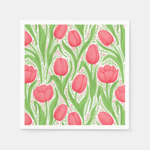 Guardanapo De Papel Tulipas em vermelho e verde