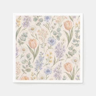 Guardanapo De Papel Tulipas Lilases Aquarela de Prado de Primavera com