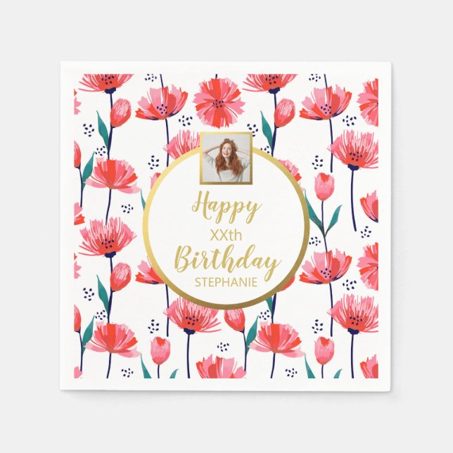 Guardanapo De Papel Tulipas Rosa Bonito, Texto de Foto Personalizado,  (Frente)