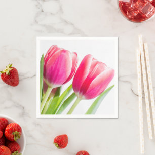 Guardanapo De Papel Tulipas Rosa com Foto de Folhas Verdes
