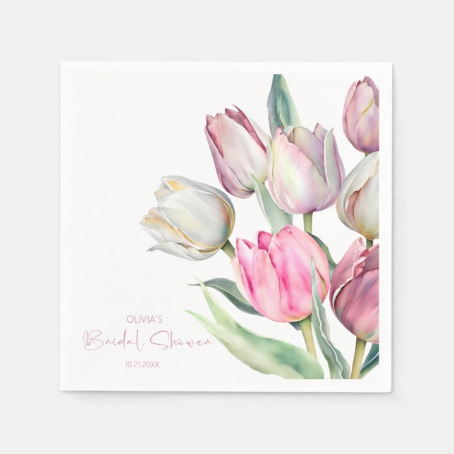 Guardanapo De Papel Tulipas rosa e branco da primavera Chá de noiva (Frente)