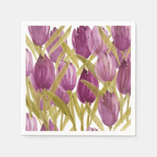 Guardanapo De Papel Tulipas Roxas Aquarela Elegante