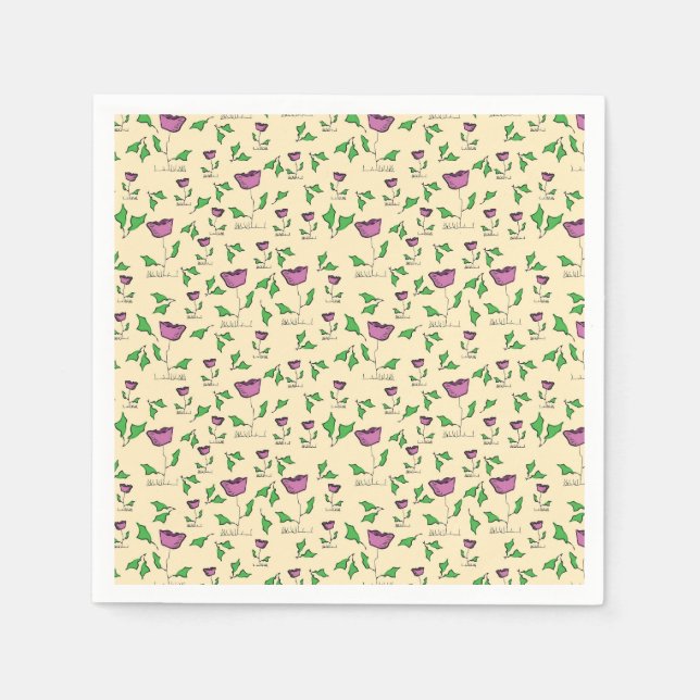 Guardanapo De Papel Tulipas roxas sobre fundo amarelo (Frente)