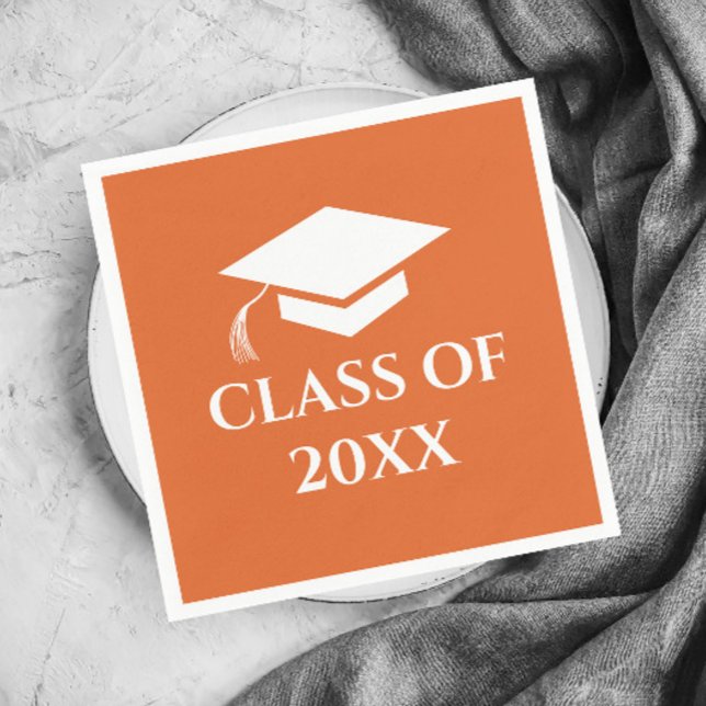 Guardanapo De Papel Turma Laranja Simples do Ano de Conclusão (Simple Orange Graduating Class Graduation Party Napkins.)