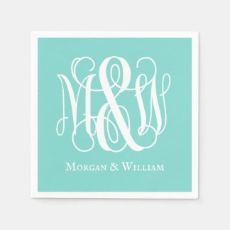 Guardanapo De Papel Turq Aqua Branco B&G Videira Monograma DIY BG