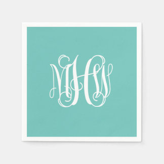 Guardanapo De Papel Turq Branco 3 Inicial Vinha Monograma DIY BG