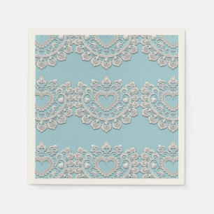 Guardanapo De Papel Turquesa Azul Branco Renda Coração Casamento Noiva