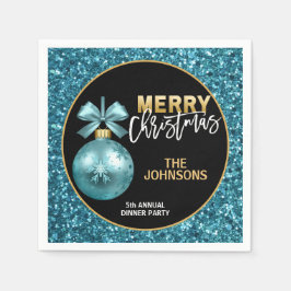 Guardanapo De Papel Turquesa Blue Glitter Janta anual Natal