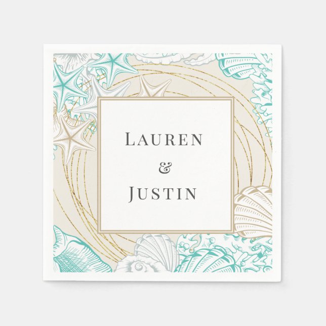 guardanapo de papel turquesa com monograma à beira (Frente)