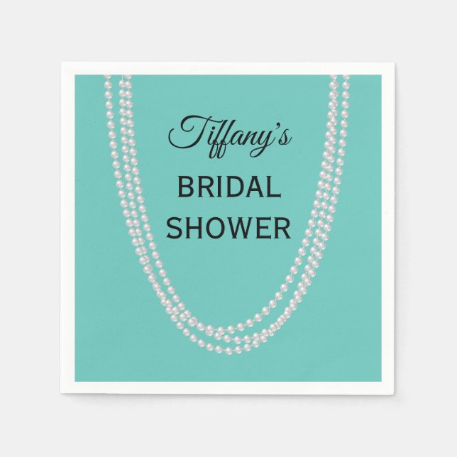 Guardanapo De Papel Turquesa e pérolas Chá de panela Napkins (Frente)