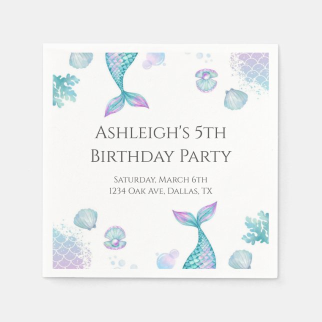 Guardanapo De Papel Turquesa Sereia - Festa de aniversário (Frente)