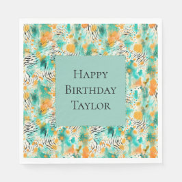 Guardanapo De Papel Turquesa Tangerine Zebra Abstrato