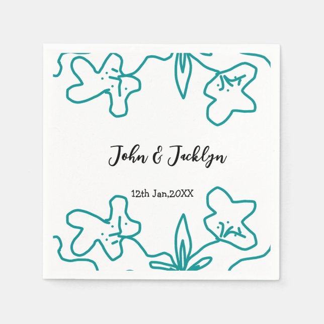 Guardanapo De Papel Turquoise blue wedding couple name date flstylish  (Frente)