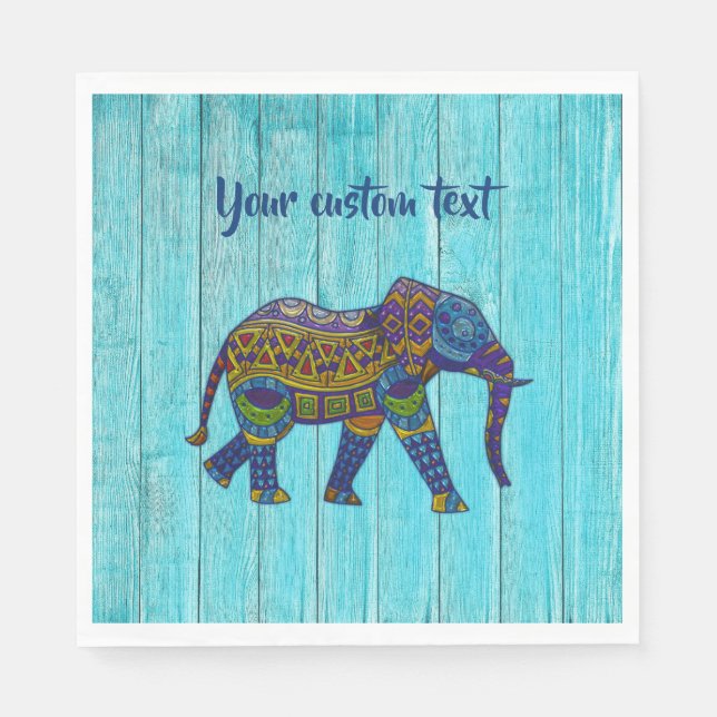 Guardanapo De Papel Turquoise Bohemian Elephant Paper Napkins (Frente)