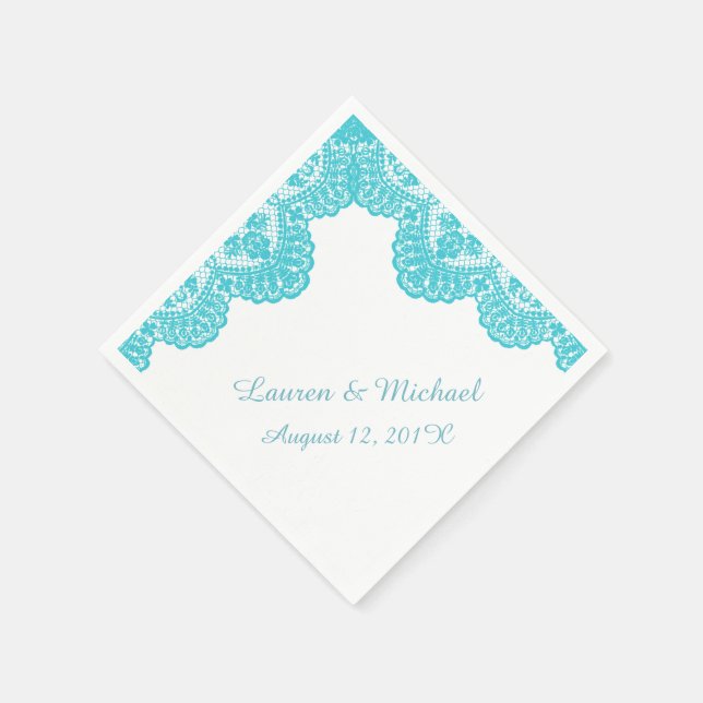 Guardanapo De Papel Turquoise Faux Lace sobre Casamento Branco (Canto)