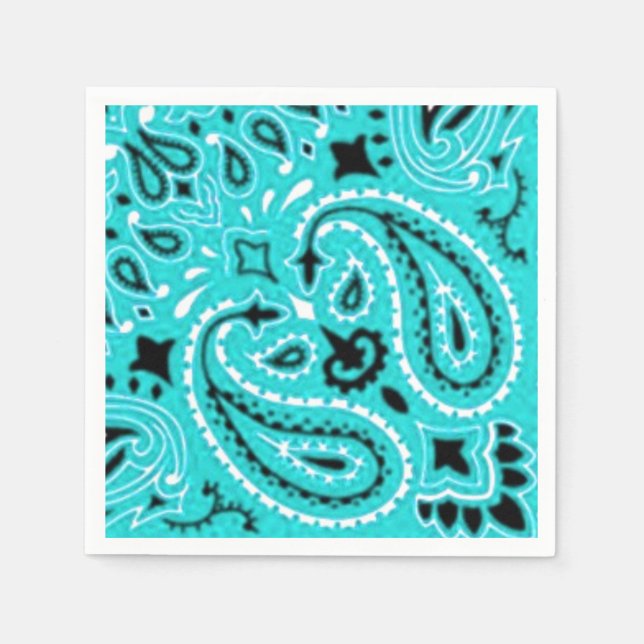 Guardanapo De Papel Turquoise Paisley Bandana Scarf Picnic Napkin (Frente)