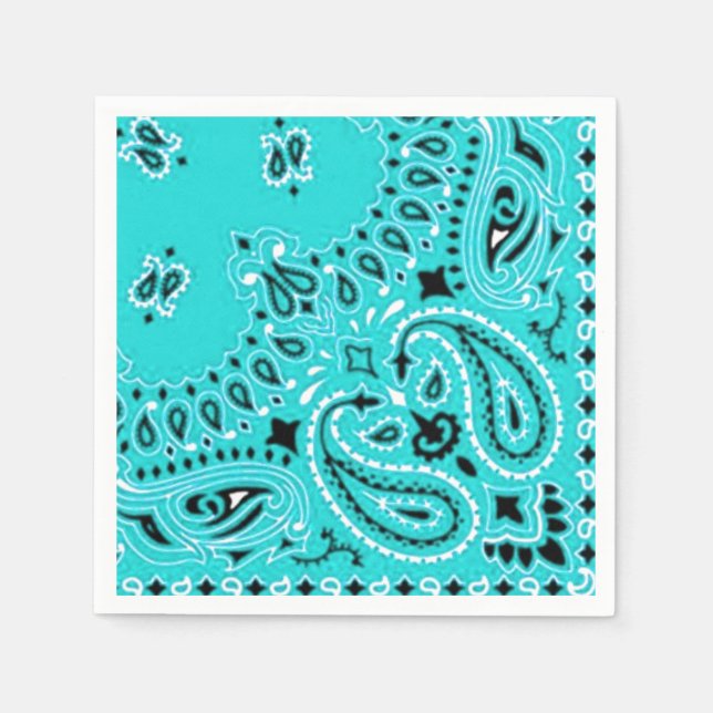 Guardanapo De Papel Turquoise Paisley Bandana Scarf Picnic Napkin (Frente)