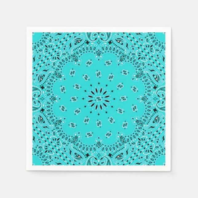 Guardanapo De Papel Turquoise Paisley Bandana Scarf Picnic Napkin (Frente)