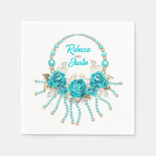 Guardanapo De Papel Turquoise Rosas Tiffany Floral Modern Boho Napkins