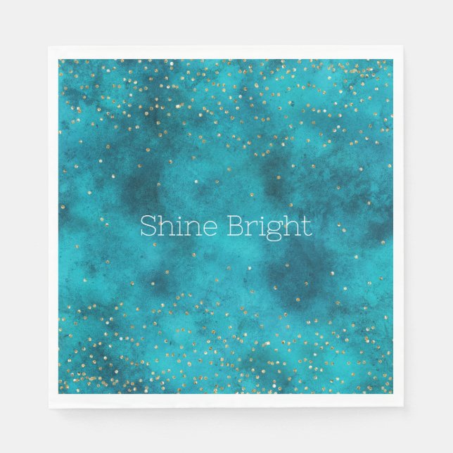 Guardanapo De Papel Turquoise Teal Dourado Sparkle (Frente)