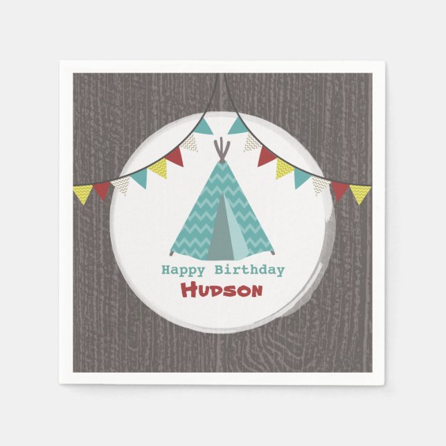 Guardanapo De Papel Turquoise Tipi Birthday Napkins (Frente)