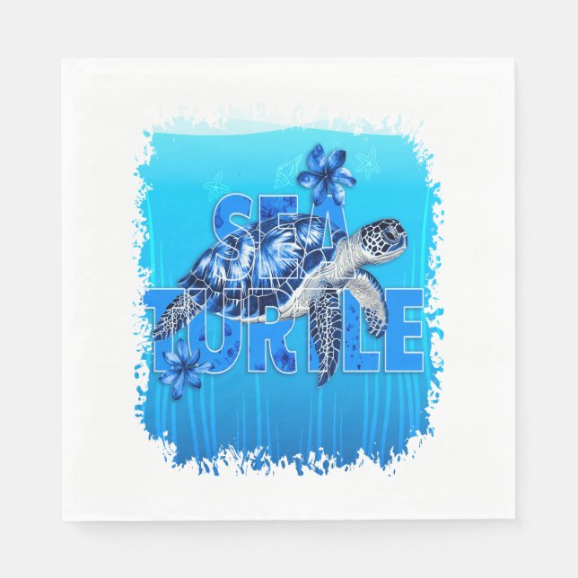 Guardanapo De Papel Turtle Blue Sea Square (Frente)