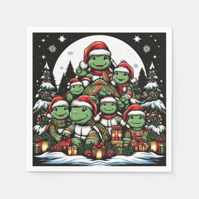 Guardanapo De Papel Turtle está feliz com presentes de Natal (Frente)