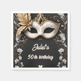 Guardanapo De Papel tutu Mascarada preto de ouro quic 50º aniversário