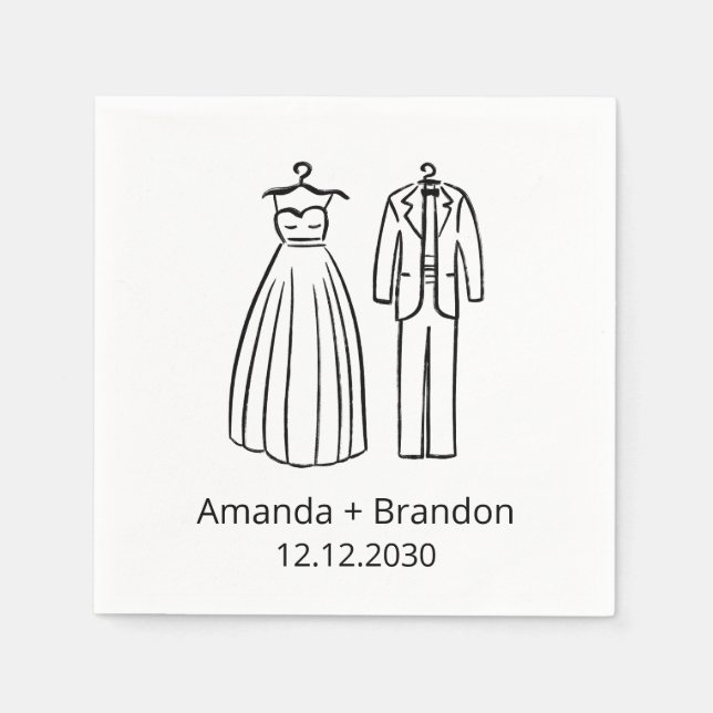 Guardanapo De Papel Tux De Vestido De Casamento Desenhado À Mão (Frente)