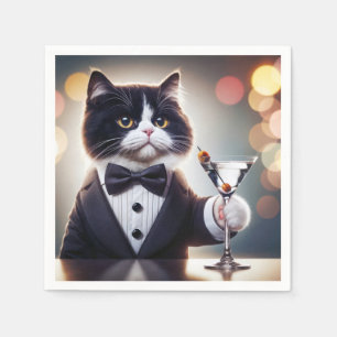 Guardanapo De Papel Tuxedo Cat Com Cocktail Martini
