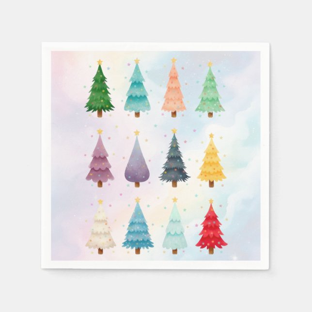 Guardanapo De Papel Twelve Christmas Trees: Watercolor Holiday Print (Frente)