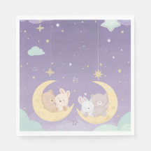 Twin Baby Shower Napkins Sleeping Animals Moon
