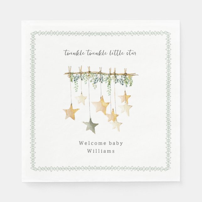 Guardanapo De Papel Twinkle Little Star Boho Botanical Baby Shower (Frente)